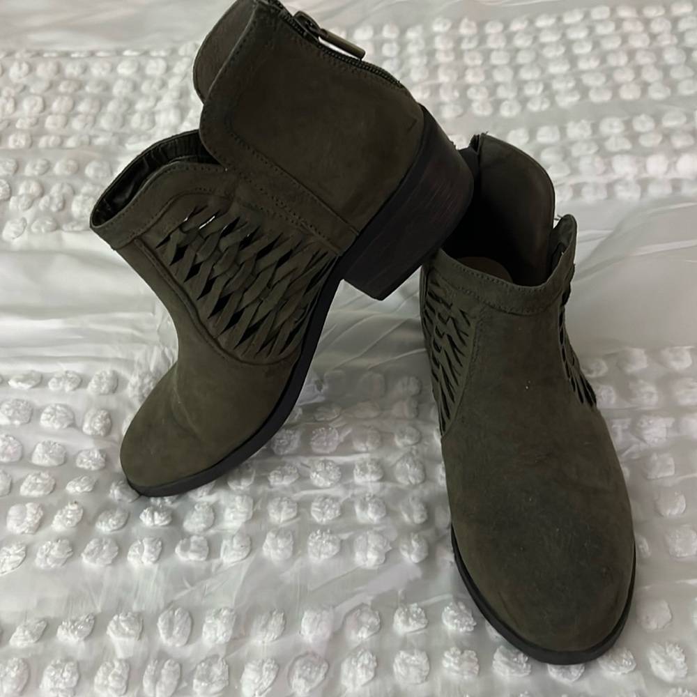 Army green suede booties